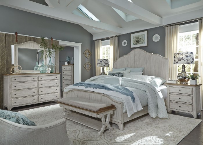 Farmhouse Reimagined Antique White Panel Bedroom Set from Liberty ... Antique style bedroom furniture set